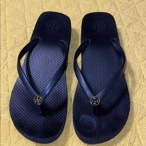 Black Tory Burch wedge flip flops